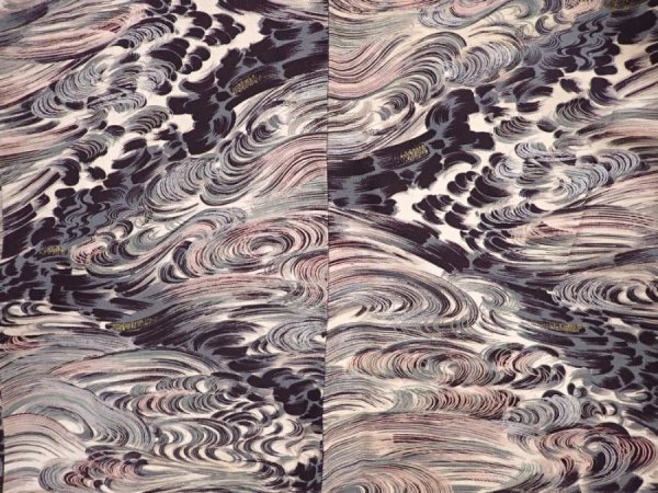 Photo5: 5915T13z930 Vintage Japanese Kimono Silk KOMON Wave Gray-Blue (5)