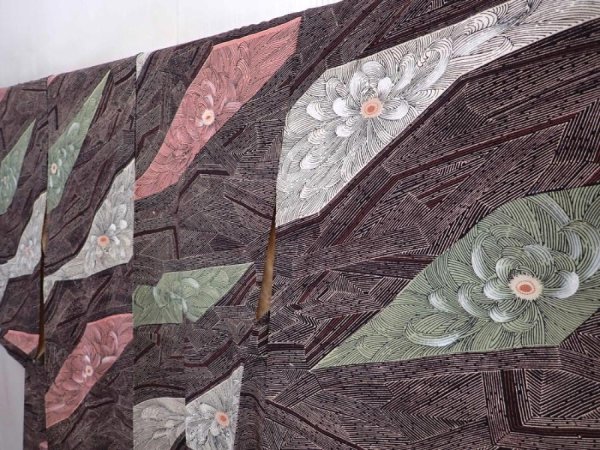 Photo2: 5915T14z850 Vintage Japanese Kimono Silk KOMON Chrysanthemum Dark brown (2)
