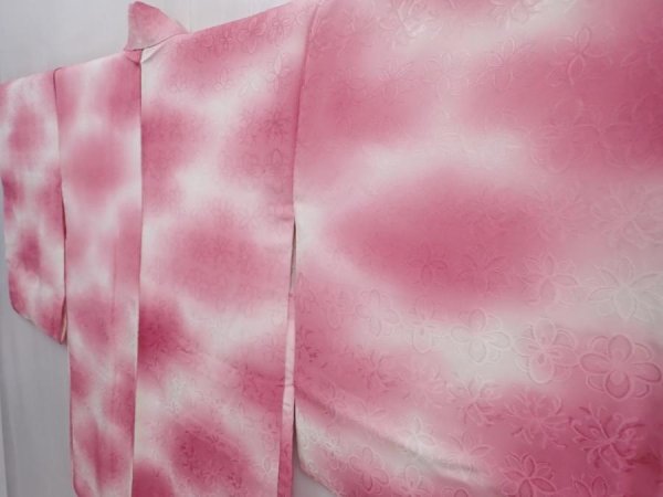 Photo2: 5919T06z600 Vintage Japanese Kimono Silk HAORI Flower Pink-Purple (2)