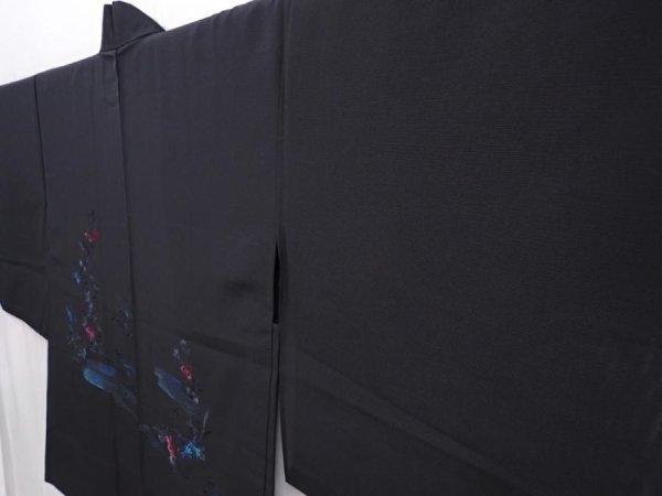 Photo2: 5919T02z310 Vintage Japanese Kimono Silk See through HAORI Flowers Black (2)