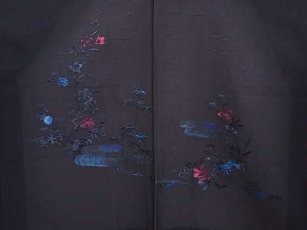 Photo3: 5919T02z310 Vintage Japanese Kimono Silk See through HAORI Flowers Black (3)
