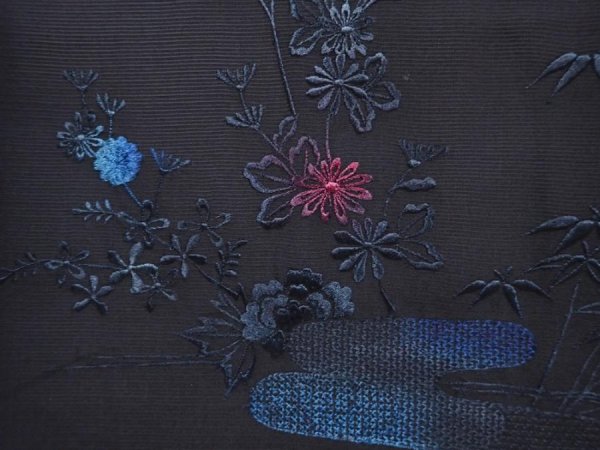 Photo4: 5919T02z310 Vintage Japanese Kimono Silk See through HAORI Flowers Black (4)