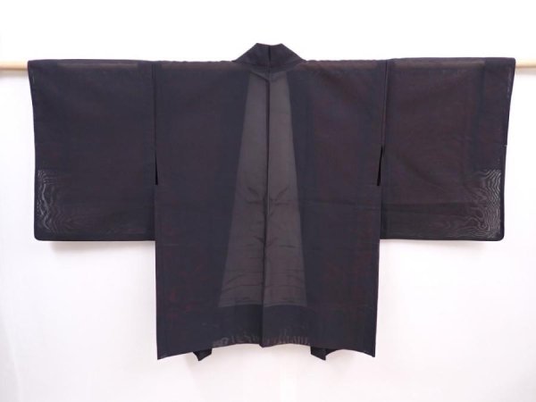 Photo1: 5919T03z290 Vintage Japanese Kimono Silk See through HAORI Leaf Black (1)