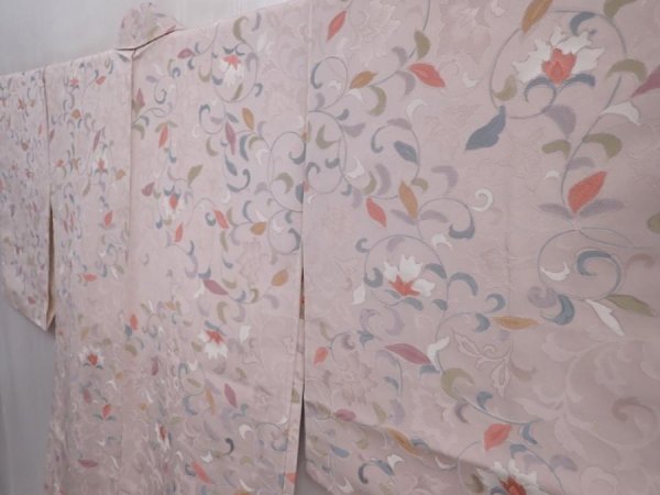 Photo2: 5919T04z590 Vintage Japanese Kimono Silk HAORI Flower Ash pink (2)