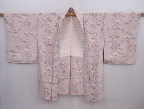 Photo5: 5919T04z590 Vintage Japanese Kimono Silk HAORI Flower Ash pink (5)
