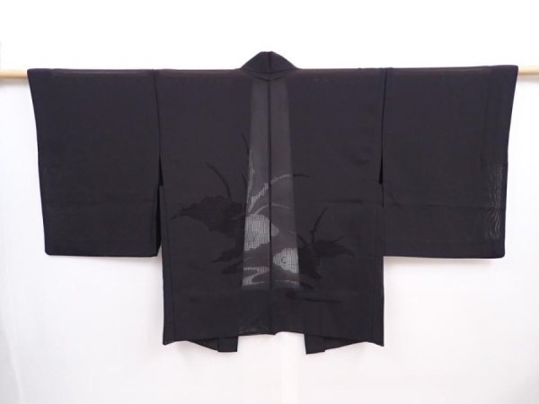 Photo1: 5919T05z310 Vintage Japanese Kimono Silk See through HAORI  Black (1)