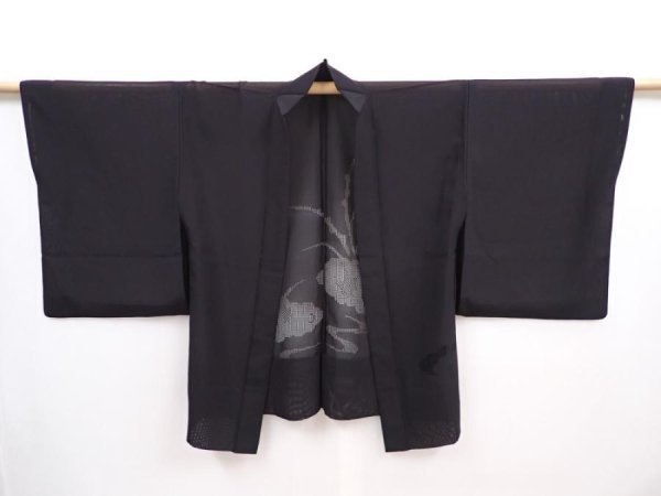 Photo5: 5919T05z310 Vintage Japanese Kimono Silk See through HAORI  Black (5)