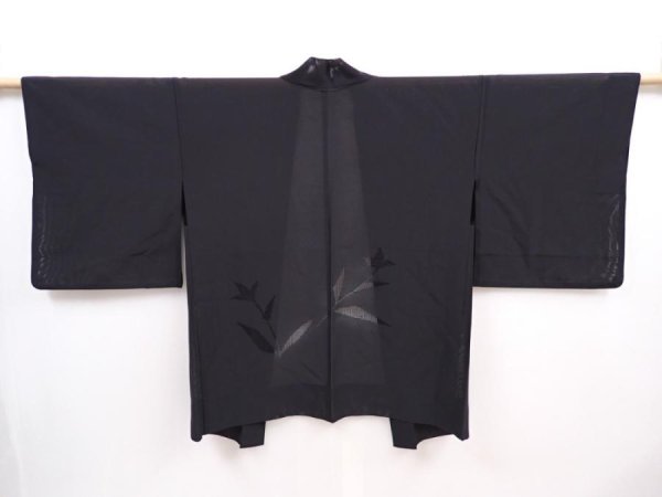 Photo1: 5919T07z260 Vintage Japanese Kimono Silk See through HAORI Flower Black (1)