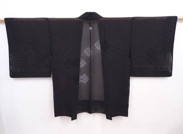 Photo1: 5919T09z320 Vintage Japanese Kimono Silk See through HAORI  Black (1)