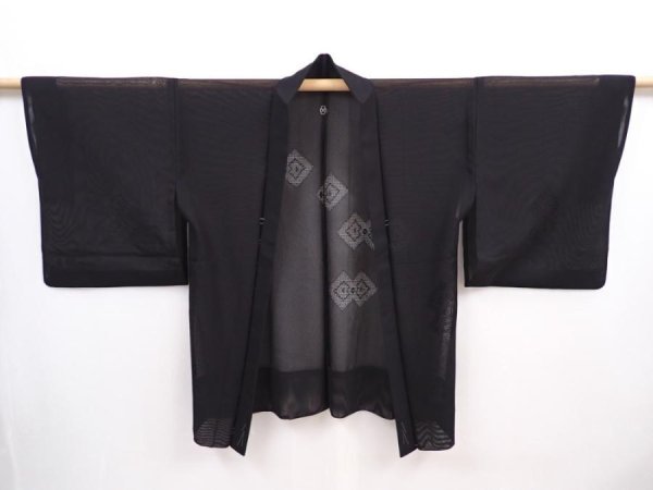 Photo6: 5919T09z320 Vintage Japanese Kimono Silk See through HAORI  Black (6)