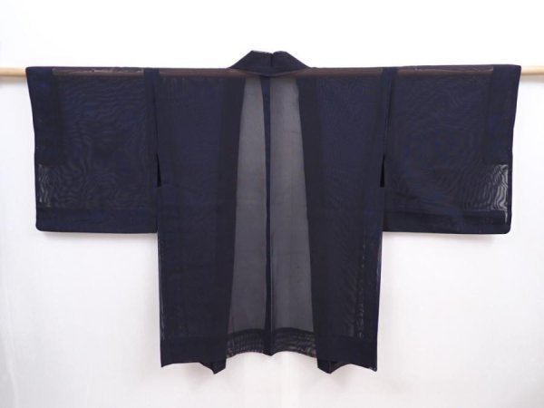 Photo1: 5919T10z210 Vintage Japanese Kimono Silk See through HAORI Plain Black (1)