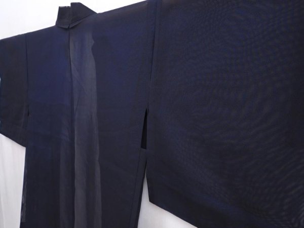 Photo2: 5919T10z210 Vintage Japanese Kimono Silk See through HAORI Plain Black (2)