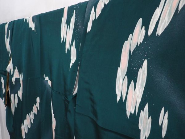 Photo2: 5919T12z760 Vintage Japanese Kimono Silk KOMON  Dark cyan (2)