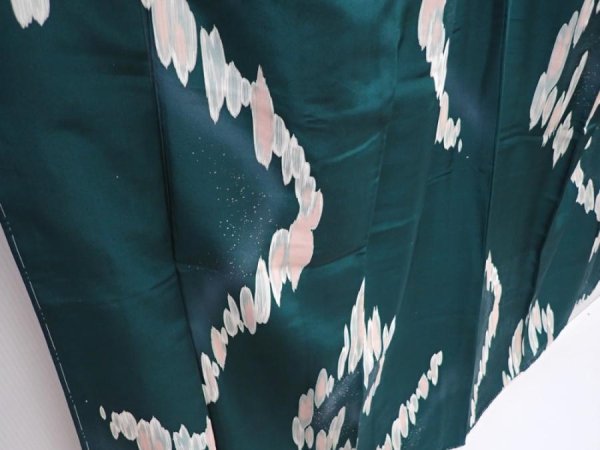 Photo3: 5919T12z760 Vintage Japanese Kimono Silk KOMON  Dark cyan (3)