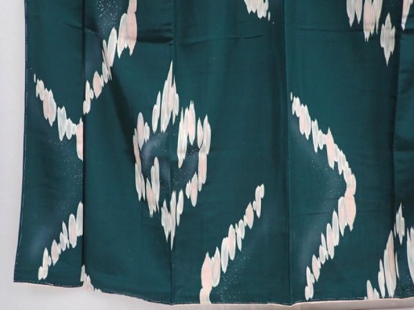 Photo4: 5919T12z760 Vintage Japanese Kimono Silk KOMON  Dark cyan (4)