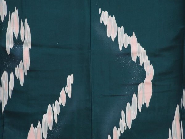 Photo5: 5919T12z760 Vintage Japanese Kimono Silk KOMON  Dark cyan (5)