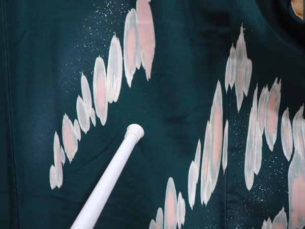 Photo7: 5919T12z760 Vintage Japanese Kimono Silk KOMON  Dark cyan (7)