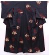 Photo1: 5919T13z630 Vintage Japanese Kimono Silk OMESHI KOMON Flowers Black (1)