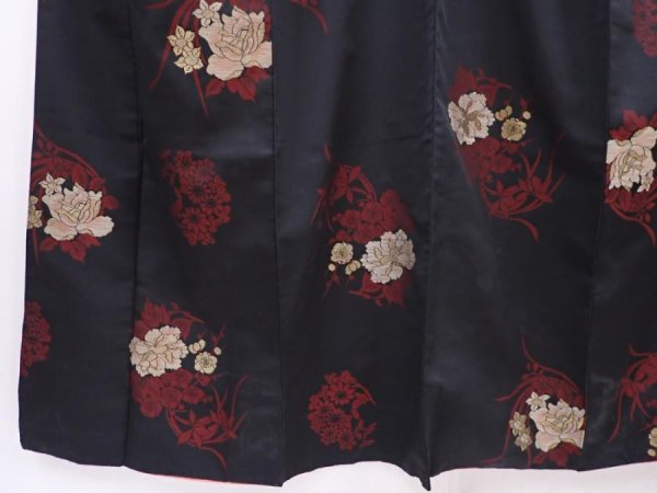 Photo4: 5919T13z630 Vintage Japanese Kimono Silk OMESHI KOMON Flowers Black (4)
