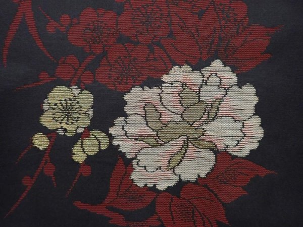 Photo6: 5919T13z630 Vintage Japanese Kimono Silk OMESHI KOMON Flowers Black (6)