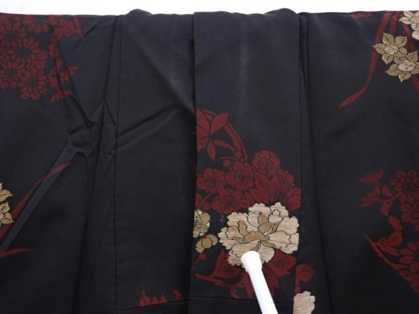 Photo8: 5919T13z630 Vintage Japanese Kimono Silk OMESHI KOMON Flowers Black (8)