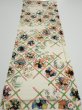 Photo5: 4B02z60  Japanese Kimono Silk  FABRIC Flowers Off-white 40.6x14.4 (5)
