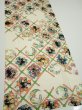 Photo2: 4B04z100  Japanese Kimono Silk  FABRIC Flowers Off-white 66.1x14.4 (2)