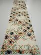 Photo5: 4B04z100  Japanese Kimono Silk  FABRIC Flowers Off-white 66.1x14.4 (5)