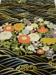 Photo1: 4B01z70  Japanese Kimono Silk  FABRIC Flowers, Wave Black 44.9x14.0 (1)