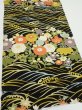 Photo2: 4B01z70  Japanese Kimono Silk  FABRIC Flowers, Wave Black 44.9x14.0 (2)
