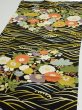 Photo3: 4B02z70  Japanese Kimono Silk  FABRIC Flowers, Wave Black 45.3x14.0 (3)