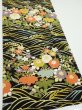 Photo2: 4B03z100  Japanese Kimono Silk  FABRIC Flowers, Wave Black 61.4x14.0 (2)