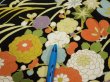 Photo6: 4B03z100  Japanese Kimono Silk  FABRIC Flowers, Wave Black 61.4x14.0 (6)