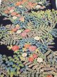 Photo1: 4B01z60  Japanese Kimono Silk  FABRIC Flowers Dark navy 42.1x14.6 (1)