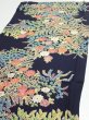 Photo3: 4B01z60  Japanese Kimono Silk  FABRIC Flowers Dark navy 42.1x14.6 (3)