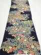 Photo4: 4B01z60  Japanese Kimono Silk  FABRIC Flowers Dark navy 42.1x14.6 (4)