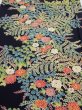Photo1: 4B02z60  Japanese Kimono Silk  FABRIC Flowers Dark navy 41.7x14.6 (1)