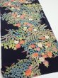 Photo2: 4B02z60  Japanese Kimono Silk  FABRIC Flowers Dark navy 41.7x14.6 (2)
