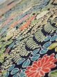 Photo4: 4B02z60  Japanese Kimono Silk  FABRIC Flowers Dark navy 41.7x14.6 (4)