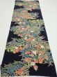 Photo5: 4B02z60  Japanese Kimono Silk  FABRIC Flowers Dark navy 41.7x14.6 (5)