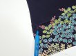 Photo7: 4B02z60  Japanese Kimono Silk  FABRIC Flowers Dark navy 41.7x14.6 (7)