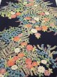 Photo1: 4B04z90  Japanese Kimono Silk  FABRIC Flowers Dark navy 62.2x14.6 (1)