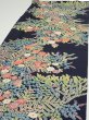 Photo3: 4B04z90  Japanese Kimono Silk  FABRIC Flowers Dark navy 62.2x14.6 (3)