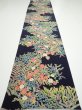 Photo5: 4B04z90  Japanese Kimono Silk  FABRIC Flowers Dark navy 62.2x14.6 (5)