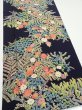 Photo2: 4B06z90  Japanese Kimono Silk  FABRIC Flowers Dark navy 62.2x14.6 (2)