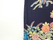 Photo6: 4B06z90  Japanese Kimono Silk  FABRIC Flowers Dark navy 62.2x14.6 (6)
