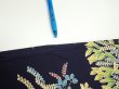 Photo7: 4B06z90  Japanese Kimono Silk  FABRIC Flowers Dark navy 62.2x14.6 (7)