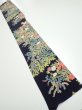 Photo5: 4B07z50  Japanese Kimono Silk  FABRIC Flowers Dark navy 58.3x7.7 (5)