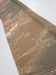 Photo1: 4B07z40  Japanese Kimono Silk  FABRIC Stream, Flowers Brown-Gray 59.8x7.5 (1)