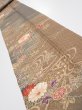 Photo2: 4B09z60  Japanese Kimono Silk  FABRIC Stream, Flowers Brown-Gray 82.3x7.3 (2)
